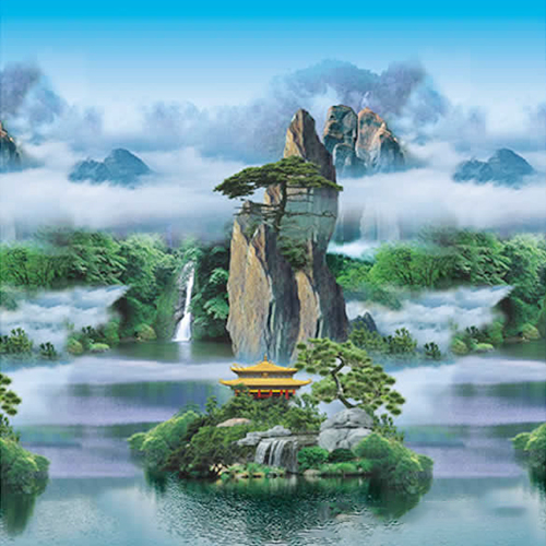 山水遮光卷帘